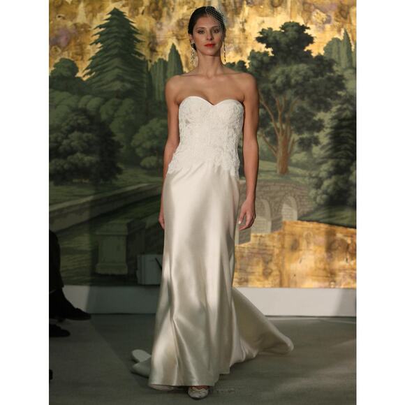 ANNE BARGE Bridal Wedding Dress Ivory Silk Lace Strapless Sheath Morelle Gown 10 - Picture 12 of 13